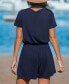 ფოტო #2 პროდუქტის Women's V-Neck Drawstring Jersey Romper