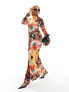 Daska long sleeve twist detail maxi dress in multi print