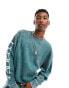 Фото #3 товара ASOS DESIGN co-ord oversized sweatshirt in dark green acid wash with street spine & sleeve print with embroidery