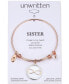 ფოტო #2 პროდუქტის Infinity Glass Shaker Charm Adjustable Bangle Bracelet in Rose Gold-Tone Stainless Steel with Silver Plated Charms