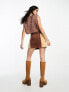 Фото #10 товара ASOS DESIGN festival suede patchwork western style mini skirt in brown