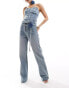 Simmi straight leg jean with corsage belt co-ord in light wash blue