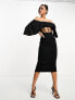 Фото #5 товара ASOS DESIGN off shoulder draped sleeves corset mesh insert midi dress in black