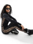 Threadbare Ski base layer top and leggings set in black with contrast leopard print