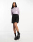 Monki long sleeve metallic lettuce hem top in lilac