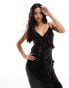 River Island corsage detail sequin maxi dress in black 36 - фото #6