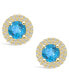 ფოტო #2 პროდუქტის Topaz (2-1/3 ct. t.w.) and Diamond (1/2 ct. t.w.) Halo Stud Earrings in 14K Yellow Gold