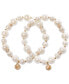 Gold-Tone 2-Pc. Set Pavé Rondelle & Imitation Pearl Beaded Stretch Bracelets, Created for Macy's