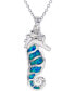 ფოტო #1 პროდუქტის Lab-Created Blue Opal Sea Horse 18" Pendant Necklace in Sterling Silver