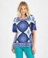 Women's Printed Square Neck Short Sleeve Top, Created for Macy's