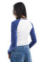 Daisy Street Paris 2024 long sleeve raglan tee in white and blue Weiß und Blau, 44 - фото #7