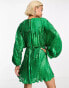 Фото #12 товара ASOS DESIGN embellishment mini dress in green with blouson sleeve