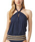 Фото #1 товара Michael Michael Kors Logo Printed Twist Halter Tankini Top Swimwear Navy Size M