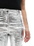 Фото #3 товара River Island Petite straight leg trouser in silver metallic