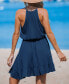 Women's Blue V-Neck Smocked Waist Mini Beach Dress