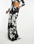 Day 6 puddle length maxi skirt co-ord in black rose print