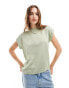 Vila satin front t-shirt with turn up sleeve in sage green sumpf, 36 - фото #2