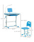 Kids Desk and Chair Set, Height Adjustable School Study Table and Chair, Student Writing Desk with Tilt Desktop, LED Lamp, Pen Box, Drawer, Reading Board, Cup Holder, and Pen Slots, Blue