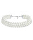 Bridal Hand Knotted 3 Row White Simulated Pearl Strand Collar Necklace For Women Prom Wedding