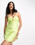 Фото #2 товара Miss Selfridge occasion jacquard plunge mini dress in lime