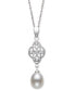 ფოტო #1 პროდუქტის Cultured Freshwater Pearl (7-8mm) & Lab-Created White Sapphire (1/10 ct. t.w.) Double Drop 18" Pendant Necklace in Sterling Silver