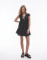 Topshop tie front tiered mini dress in black Черный, 40 - фото #1