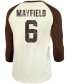 Фото #2 товара Men's Baker Mayfield Cream, Brown Cleveland Browns Vintage-Inspired Player Name Number Raglan 3/4 Sleeve T-shirt
