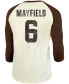 ფოტო #2 პროდუქტის Men's Baker Mayfield Cream, Brown Cleveland Browns Vintage-Inspired Player Name Number Raglan 3/4 Sleeve T-shirt