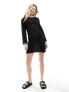 Фото #1 товара New Look crochet long sleeve mini beach dress in black