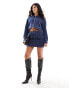 Фото #2 товара Missyempire cropped zip through denim jacket co-ord in indigo