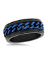 ფოტო #1 პროდუქტის Stainless Steel Blue Cuban Link Ring - Black Plated