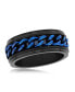 Stainless Steel Blue Cuban Link Ring - Black Plated