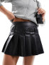 Bershka pleated faux leather mini skirt in black