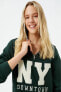 Kadın Oversize Kolej Sweatshirt Yarım Fermuarlı Işlemeli Ribanalı