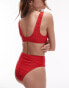 Фото #3 товара Topshop – Mix and Match – Strukturiertes Bikinioberteil in Rot mit tiefem Ausschnitt und Camisole-Trägern