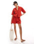 Wednesday's Girl boxy cotton shirt co-ord in bright red