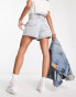 Фото #2 товара Miss Selfridge festival paper bag tie waist denim short in acid wash