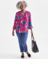 Фото #4 товара Petite Floral-Print Pintucked Top, Created for Macy's