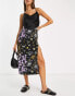 Фото #1 товара ASOS DESIGN midi slip skirt with thigh split in dark based floral print