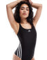 adidas Swim 3 stripe swimsuit in black