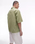 Topman short sleeve relaxed washed shirt in khaki