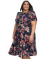 Фото #3 товара Plus Size Printed Fit & Flare Short-Sleeve Dress