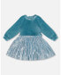 Big Girls Bi-Material Long Sleeve Dress Blue Frost