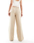 Pieces linen touch wide leg trousers in camel Бежевый, L - EU 40 - фото #2