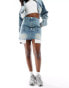 Фото #3 товара Kyo The Brand denim double waistband exposed pocket mini skirt co-ord in blue bleach wash