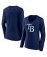Фото #1 товара Women's Navy Tampa Bay Rays Official Logo V-Neck Long Sleeve T-shirt