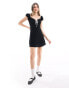 Фото #3 товара Miss Selfridge milkmaid mini dress with contrast ribbons in black