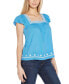 Women's Boho Embroidered Square Neck Top