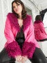 Daisy Street Plus pink y2k PU coat with faux fur cuffs and collar