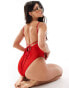 South Beach textured cross back high leg swimsuit in red